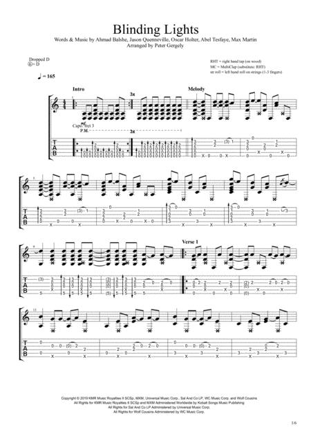 Free Sheet Music Blinding Lights Fingerstyle Guitar