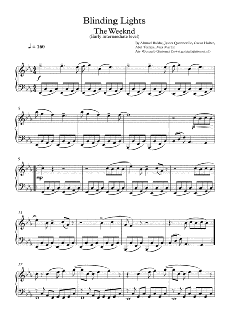 Blinding Lights The Weeknd Solo Piano Early Intermediate Level Sheet Music