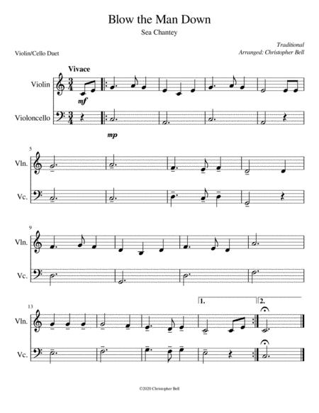 Blow The Man Down Easy Violin Cello Duet Sheet Music