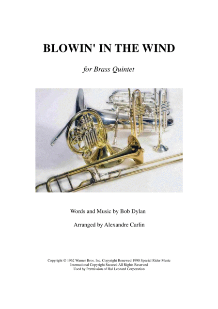 Blowin In The Wind Brass Quintet Sheet Music