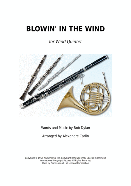 Blowin In The Wind Wind Quintet Sheet Music