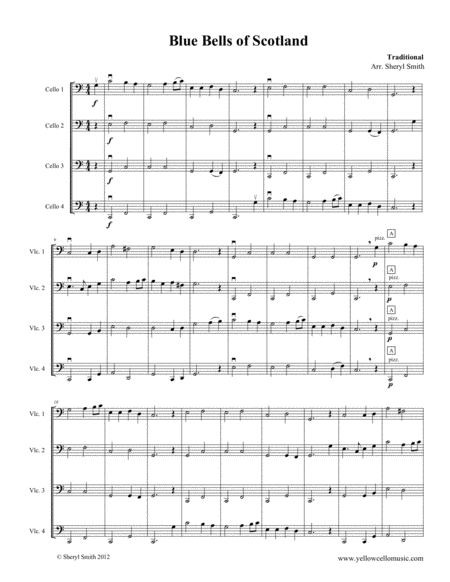 Blue Bells Of Scotland For Beginner Cello Quartet Four Cellos Sheet Music