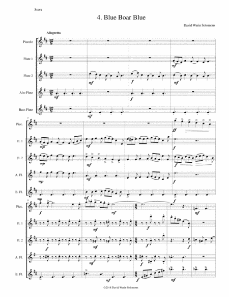 Blue Boar Blue For Flute Quintet Piccolo 2 Flutes Alto Flute And Bass Flute Sheet Music