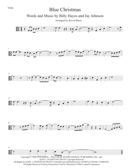 Free Sheet Music Blue Christmas Easy Key Of C Viola