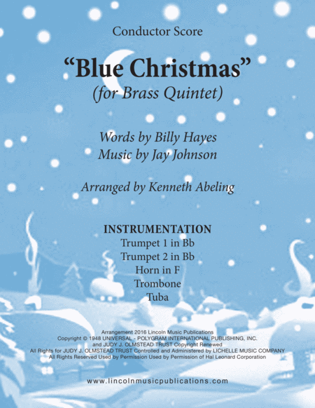 Blue Christmas For Brass Quintet Sheet Music