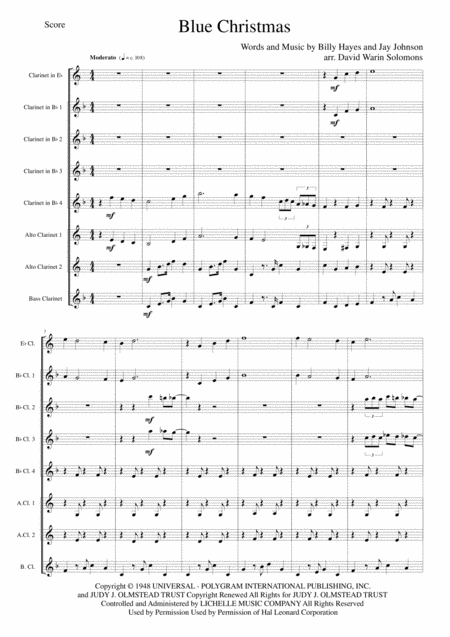 Free Sheet Music Blue Christmas For Clarinet Choir