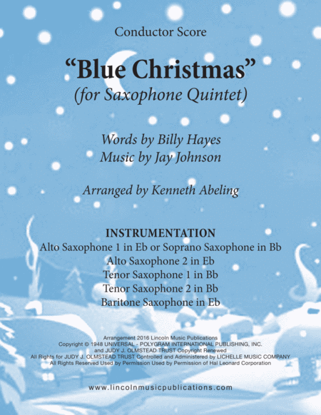 Free Sheet Music Blue Christmas For Saxophone Quintet Sattb Or Aattb