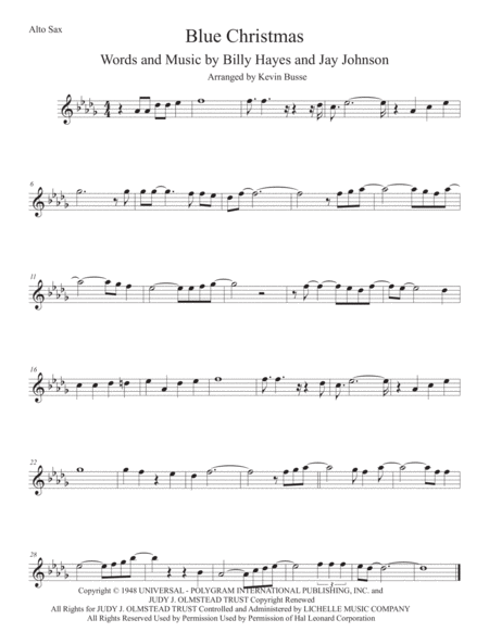 Blue Christmas Original Key Alto Sax Sheet Music