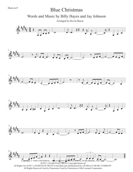 Free Sheet Music Blue Christmas Original Key Horn In F