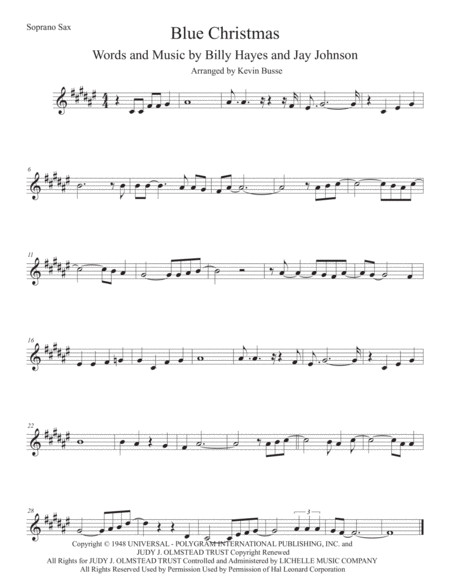 Free Sheet Music Blue Christmas Original Key Soprano Sax