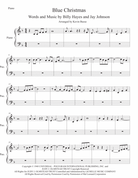 Blue Christmas Piano Sheet Music