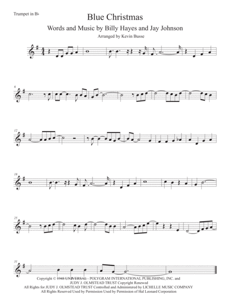 Free Sheet Music Blue Christmas Trumpet