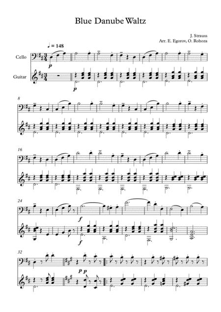 Blue Danube Waltz Johann Strauss Jr For Cello Guitar Sheet Music