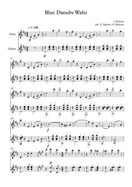 Blue Danube Waltz Johann Strauss Jr For Flute Guitar Sheet Music