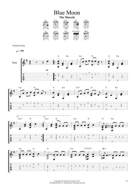 Blue Moon Fingerstyle Guitar Sheet Music