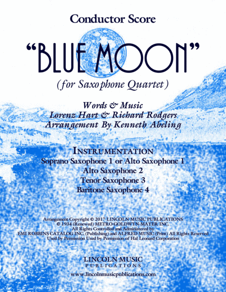 Blue Moon For Saxophone Quartet Satb And Aatb Sheet Music