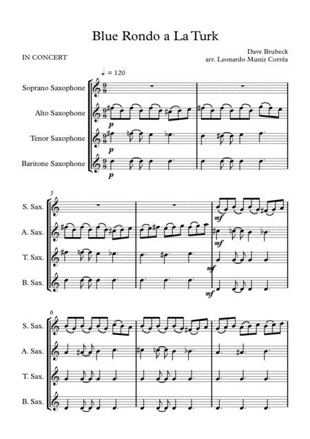 Blue Rondo A La Turk Dave Brubeck For Saxophone Quartet Soprano Alto Tenor And Baritone Score And Parts Sheet Music