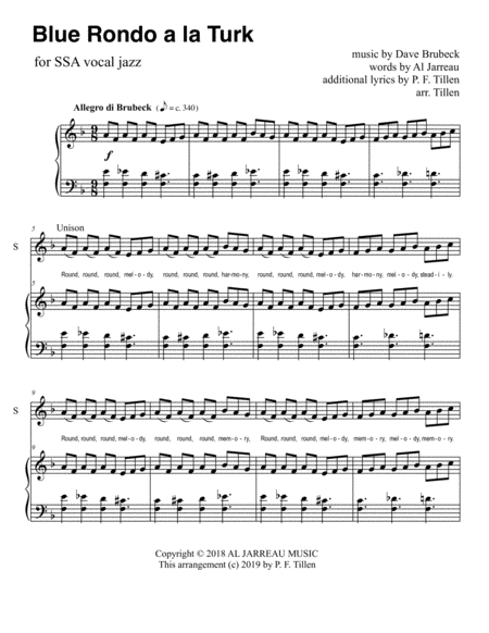 Blue Rondo Ala Turk For Ssa Vocal Jazz Sheet Music