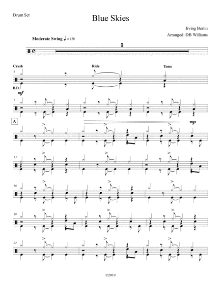 Free Sheet Music Blue Skies Drum Set