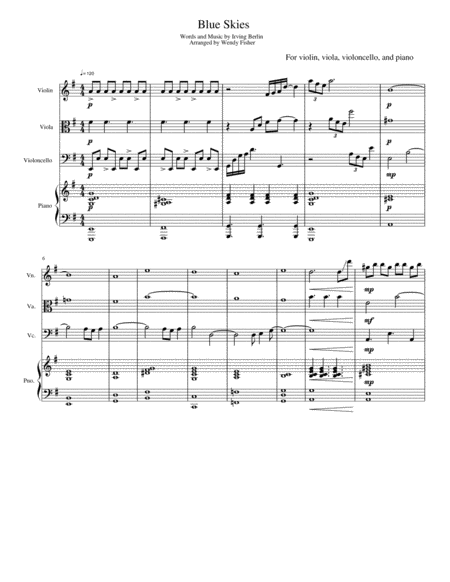 Blue Skies For Piano Quartet Sheet Music