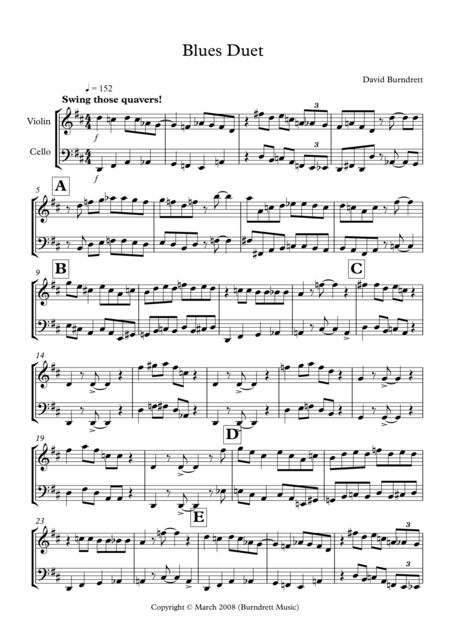 Free Sheet Music Blues Duet For Violin And Cello