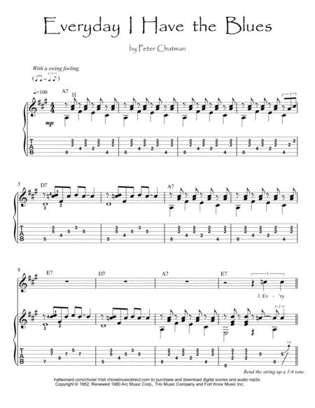Free Sheet Music Blues Guitar Every Day I Have The Blues
