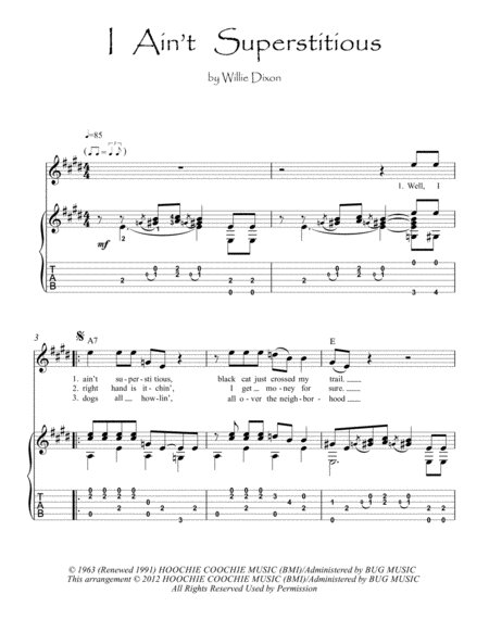 Free Sheet Music Blues Guitar I Aint Superstitious