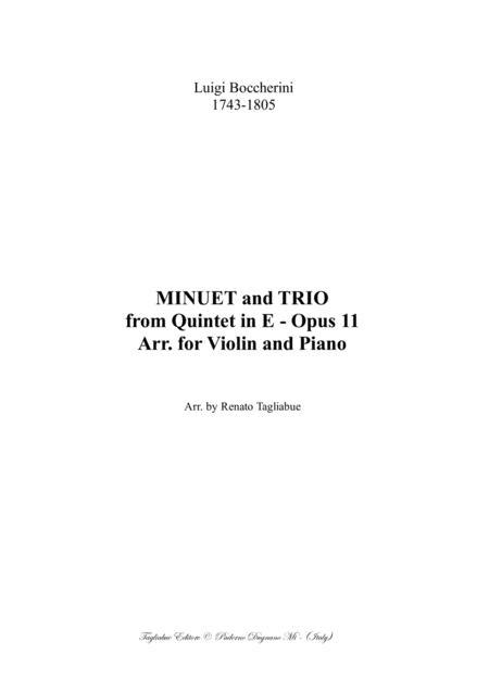 Boccherini Minuet And Trio From Quintet In E Opus 11 Arr For Violin And Piano Sheet Music