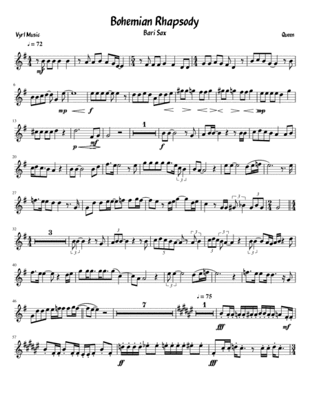 Bohemian Rhapsody Baritone Sax Sheet Music