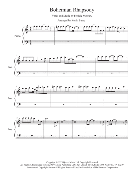 Bohemian Rhapsody Easy Key Of C Piano Sheet Music