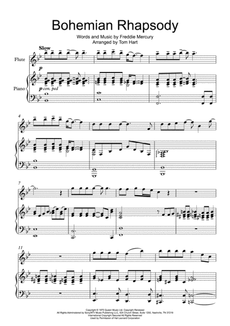 Bohemian Rhapsody Flute And Piano Sheet Music