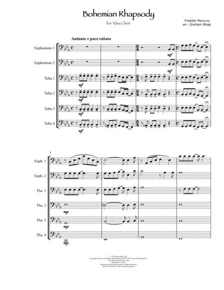 Free Sheet Music Bohemian Rhapsody For Tuba Choir