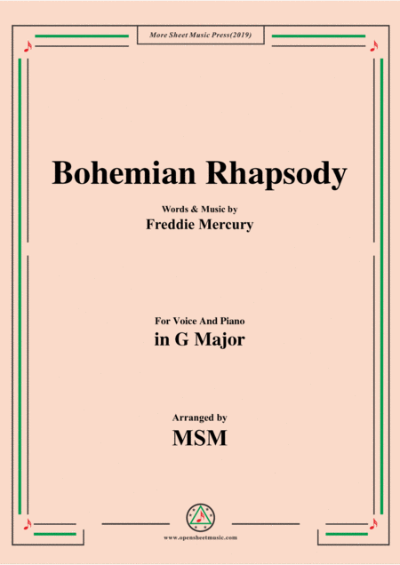 Free Sheet Music Bohemian Rhapsody In A Flat Major For Voice And Piano