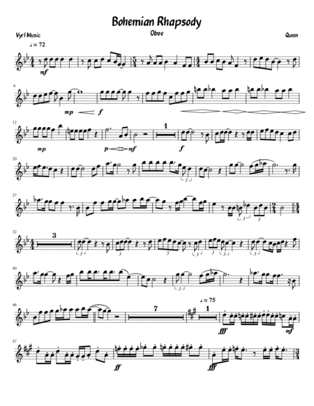 Bohemian Rhapsody Oboe Sheet Music