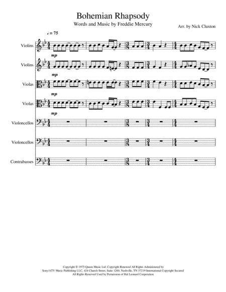 Bohemian Rhapsody String Ensemble Sheet Music