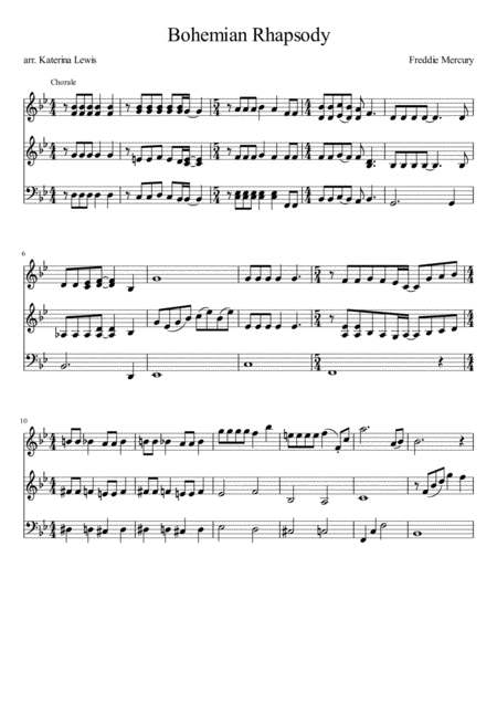 Free Sheet Music Bohemian Rhapsody Violin 1 Violin 2 Cello