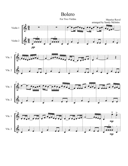 Free Sheet Music Bolero For Two Violins