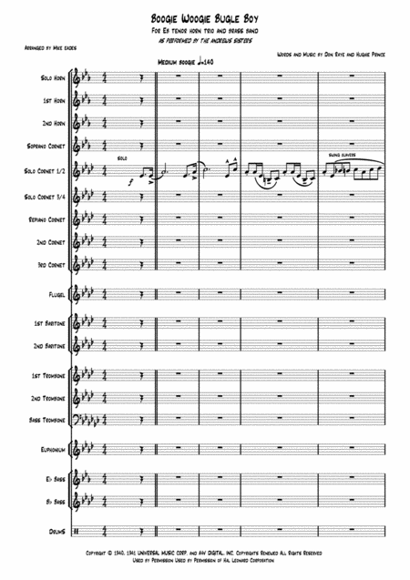 Free Sheet Music Boogie Woogie Bugle Boy For Brass Band And Tenor Horn Trio