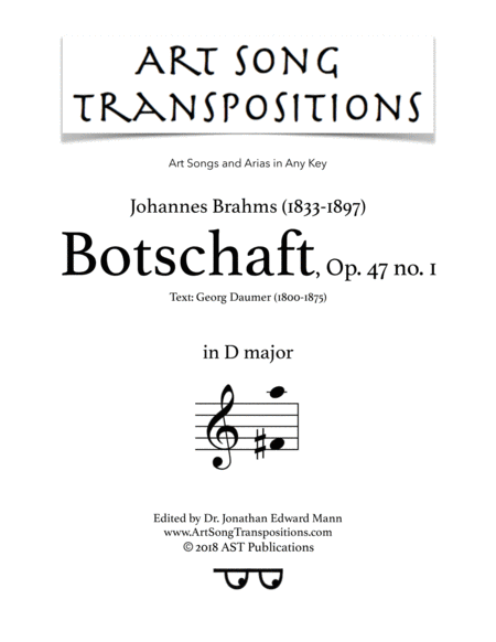 Botschaft Op 47 No 1 D Major Sheet Music