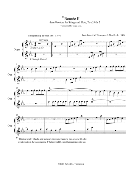 Bouree For Organ Sheet Music