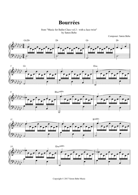 Free Sheet Music Bourrees Sheet Music For Ballet Class From Music For Ballet Class Vol 3 With A Jazz Twist By Sren Bebe