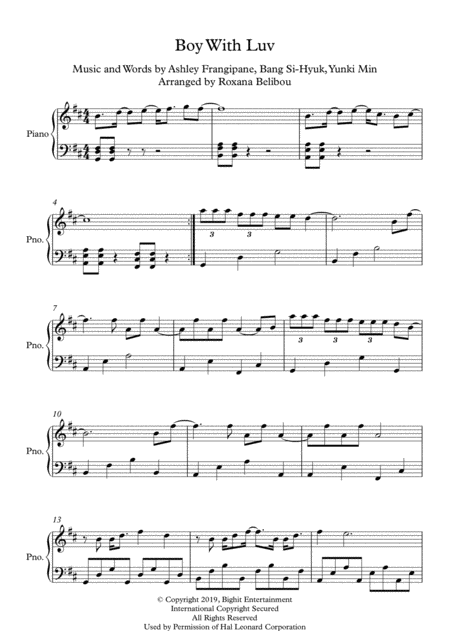 Free Sheet Music Boy With Luv Bts Feat Halsey Piano