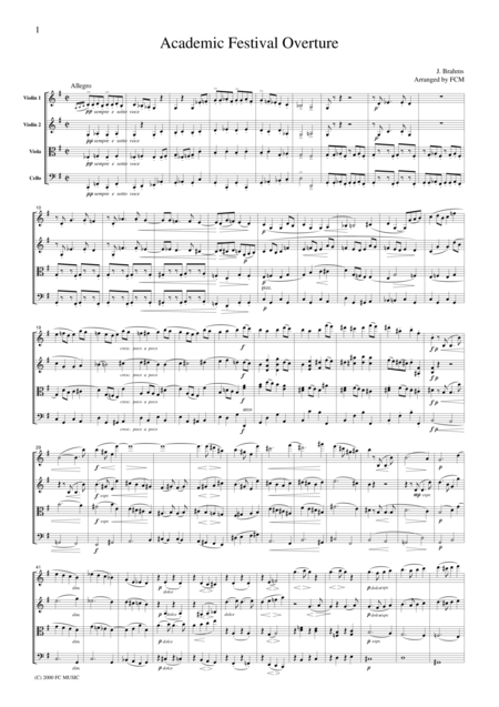 Free Sheet Music Brahms Academic Festival Overture For String Quartet Cb301