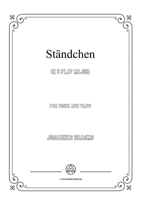 Brahms Brahms Stndchen In B Flat Major For Voice And Piano Sheet Music