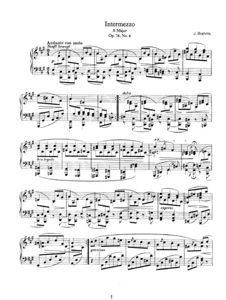 Free Sheet Music Brahms Intermezzo In A Major Op 76 No 6