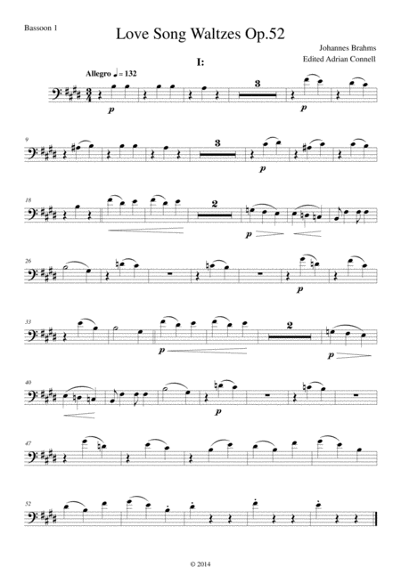 Free Sheet Music Brahms Love Song Waltzes Op 52 For Choir And Chamber Orchestra Bassoon 1