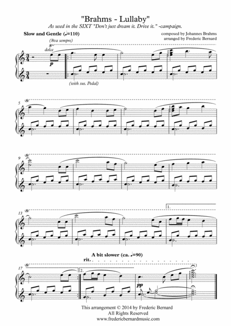 Brahms Lullaby Easy Piano Sheet Music