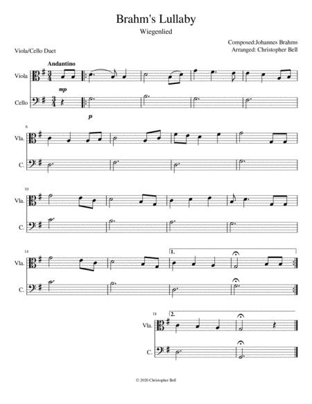 Brahms Lullaby Easy Viola Cello Duet Sheet Music