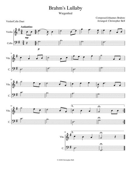 Free Sheet Music Brahms Lullaby Easy Violin Cello Duet