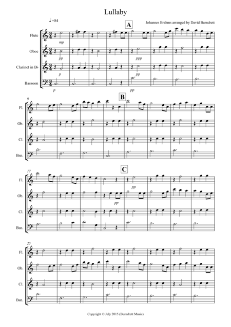 Free Sheet Music Brahms Lullaby For Wind Quartet